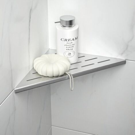 Étagère d'angle, étagère de douche en acier inoxydable, étagère de douche encastrée, adaptée au porte-shampoing de salle , argent-Crezuo (1/4)