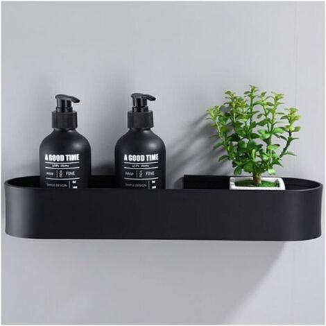(Aluminium Noir) Étagère de Douche - sans perçage - Installation avec Ruban adhésif de Montage ou Colle puissante Industrielle-Crezuo (1/4)