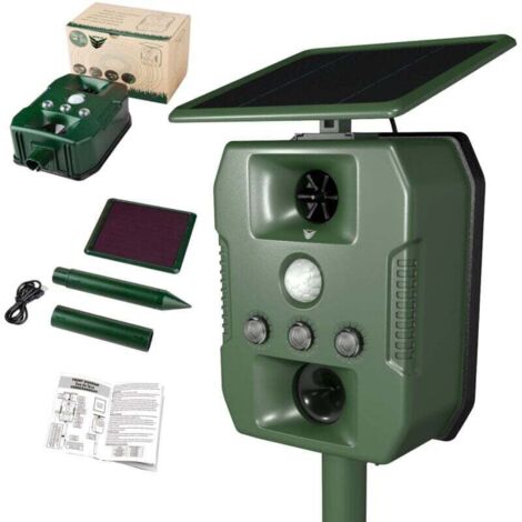 Repulsif Chat Exterieur Ultrason - Anti Chien Pigeons Souris Rats - Solaire USB Multifonctions LED Sonore - Pique Vibrations - Chasse Taupe - Repousse Rongeur - Appareil Puissant Efficace-Crezuo (1/4)