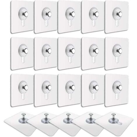 20 Pcs Accroches Tableau sans Percer, Fixation Cadre sans Percer, Accroche Cadre sans Percer Adhesif Impermable Amovible Autocollant Anti-trace, Crochet Tableau Adhsif Transparent-Crezuo (1/4)