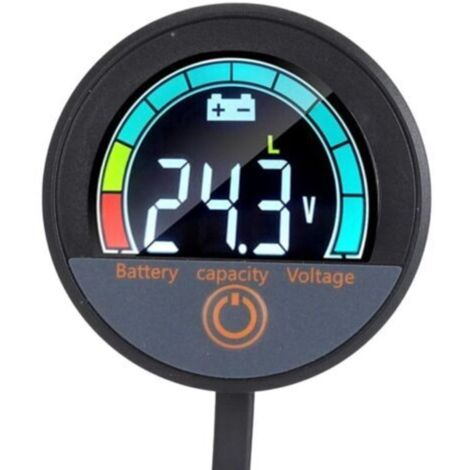 Indicateur d'énergie rond, voltmètre et indicateur de capacité de batterie, grand angle de vision, DC 8-100 V, pour batteries lithium-fer-acide de vélos électriques-Crezuo (1/4)