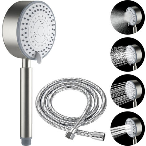 Pommeau de Douche, Acier Inoxydable Anti Calcaire Economiseur D'eau Haute Pression Douchette, Tuyau 2M, Flexible de douche Installation et Nettoyage Faciles, Aalle de Bain/WC-Crezuo (1/4)