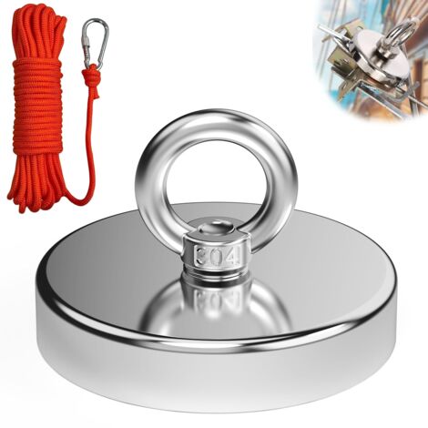Aimant de Pêche Super Puissant, Diamètre 90 mm 340KG force de traction , Crochet Magnétique pour Pêche À L'Aimant, Récupération de Rivière, l'aventure en Plein Air avec corde de 6 mm x 10 m (1/5)