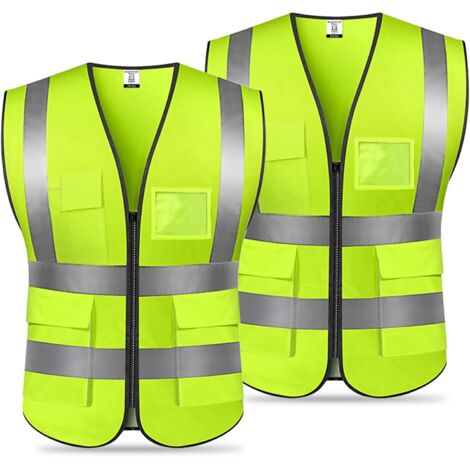 Aiperq – Gilet de sécurité réfléchissant 100% polyester – 5 poches – Haute visibilité pour course, vélo, moto – Visibilité 360° (1/5)