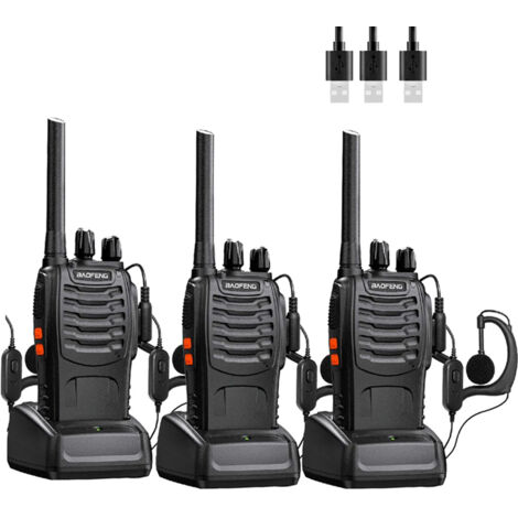 Talkie Walkie PT88E PMR446 sans Licence 16 Canaux, Rechargeable avec Chargeur USB, Lampe de Poche LED, Talkie Walkie Professionnel avec Oreillette pour la Famille, l'école (3pcs, Noir)