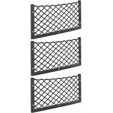 Aiperq – Lot de 3 filets de rangement voiture 36 x 18 cm – Maille élastique nylon – Fixation ultra solide pour van, camping-car, camion