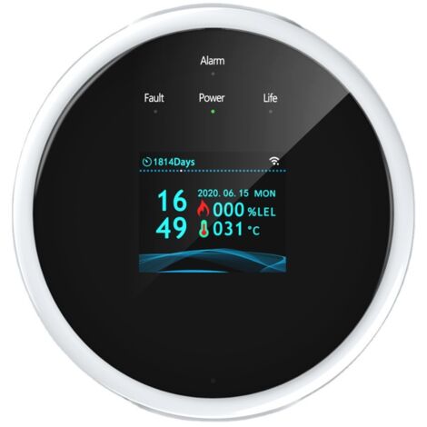 Détecteur de fuite de gaz intelligent Wi-Fi LCD, testeur de gaz naturel/gaz de pétrole liquéfié, alarme de méthane suspendue, buzzer avec alarme vocale sonore et lumineuse (1/4)