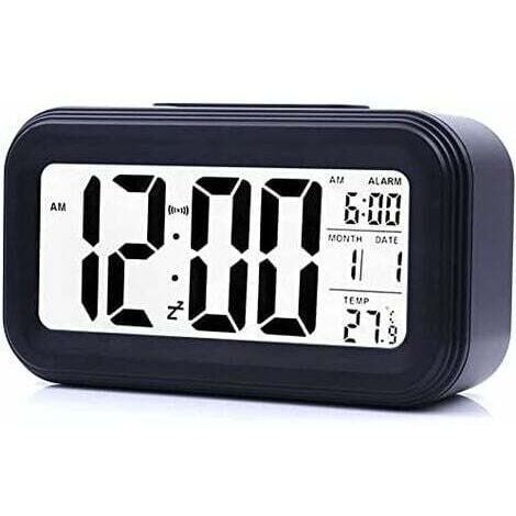 Aiperq Réveil Digital Réveil Matin, Horloge Numérique Réveil à Pile Silencieux pour Enfants Adultes Grand écran LED Température Calendrier(Noir) (1/4)