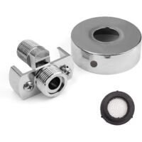 Adaptateur de robinet de douche, argenté, avec cache décoratif, robinet à raccord décentré, cuisine, douche.