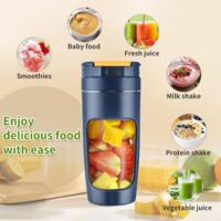 Gobelet mélangeur portable - Grande capacité de 600 ml, format voyage, idéal pour préparer des smoothies et des boissons onctueuses. Lames multiples haute vitesse Format individuel, étanche - Bleu