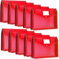 Pochette extensible en plastique de 10 pièces, style enveloppe, avec boutons-pression et poches, format A4, imperméable et transparente (rouge, format paysage)