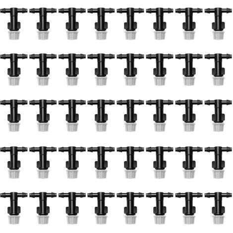 40 boquillas atomizadoras con conectores en T, conectores en T para riego por niebla, boquillas atomizadoras tipo T, conectores en T para riego por niebla para macizos de flores, jardines y céspedes, (1/5)