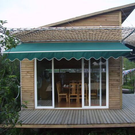 Toldo retráctil de jardín, impermeable, para patio/cenador/restaurante/cafetería, poliéster resistente, verde oscuro, 6 x 3 metros. (1/5)