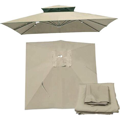 Toldo de repuesto cuadrado de 3x3 metros para sombrilla de patio, para exteriores, jardín o mercado. Cubierta de dos niveles color caqui para sombrilla voladiza que proporciona mayor sombra y estilo.