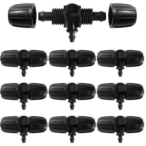 10 conectores de manguera en forma de T con púas, conector de manguera de riego de 3 vías para tuberías de 8/12 mm a 4/7 mm, conector de riego por goteo de 3 vías para jardín y césped. (1/5)