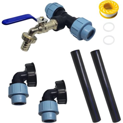Kit de conexión IBC, adaptador IBC, para 2 depósitos de agua de lluvia IBC con grifo de 3/4", grifo de cuello de cisne de latón para depósito IBC, racores para manguera IBC (B) (1/5)