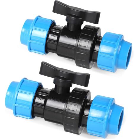 Juego de 2 válvulas de bola para tubería de polietileno - Conexión para tubería de polietileno - Conexión para tubería de polietileno - 32 mm