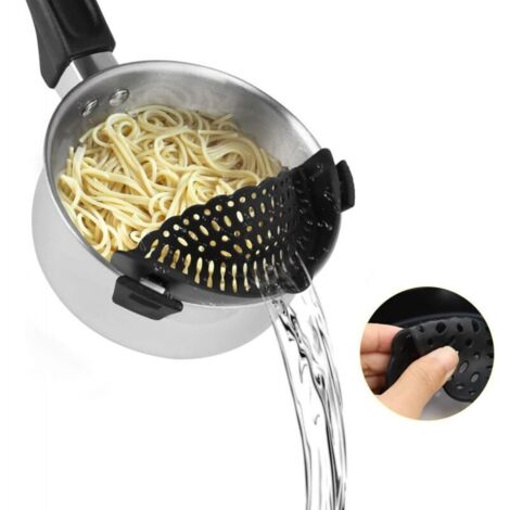 Colador de silicona con clip para todo tipo de ollas y sartenes, colador de pasta con clip, colador de alimentos para carne, verduras y frutas, colador de cocina de silicona