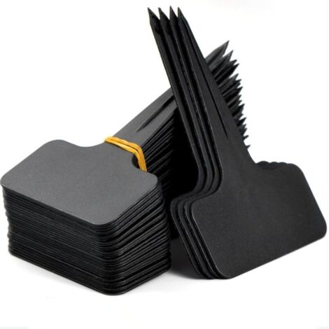 100 etiquetas para jardín exterior, marcadores de plástico tipo T para plantas, etiquetas impermeables para huertos, etiquetas reutilizables para plantas y accesorios (negro) (1/5)