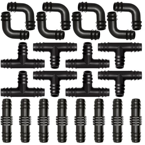 Kit de 24 conectores de tubería de 16 mm, conectores de tubería de plástico con púas, accesorios de riego, conectores de tubería con púas para sistemas de riego, surtido (1/5)