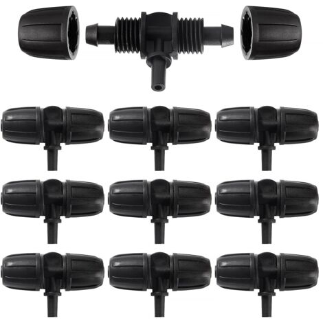 10 piezas de conectores de riego por goteo de 8/12 mm a 6 mm, conector de manguera de riego de 3 vías, conector de manguera en T con púas, para jardín y césped. (1/5)