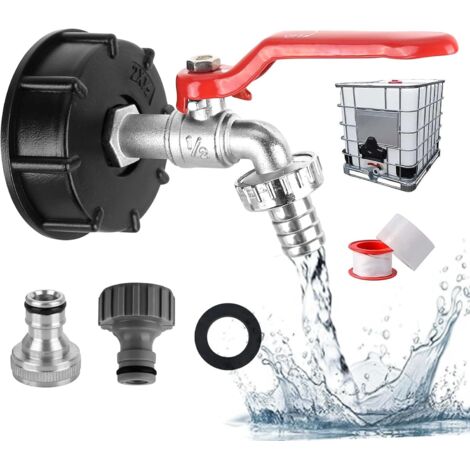 Grifo para tanque IBC de 1000 L, conexión S60X6 con conector de manguera de 1/2", adaptador de tanque de aleación de aluminio, grifo para tanque IBC S60X6 para grifo de jardín. (1/5)