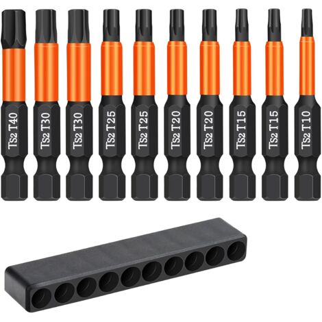 10 piezas de puntas Torx magnéticas de seguridad a prueba de manipulaciones con vástago hexagonal de 5 cm de largo (1/4") T10 T15 T20 T25 T30 T40, puntas de destornillador con cabeza Torx (1/5)