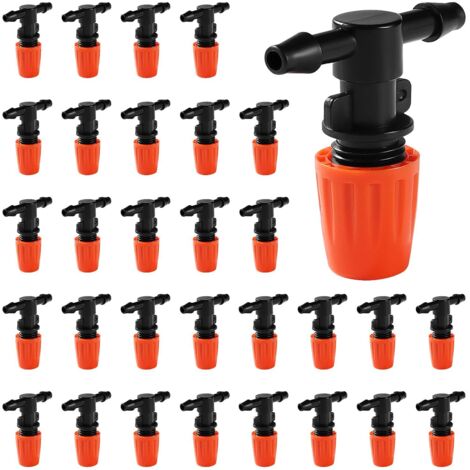 30 boquillas atomizadoras con conectores en T, conectores en T para riego por niebla, boquillas atomizadoras tipo T, conectores en T para riego por niebla para macizos de flores, color naranja. (1/5)