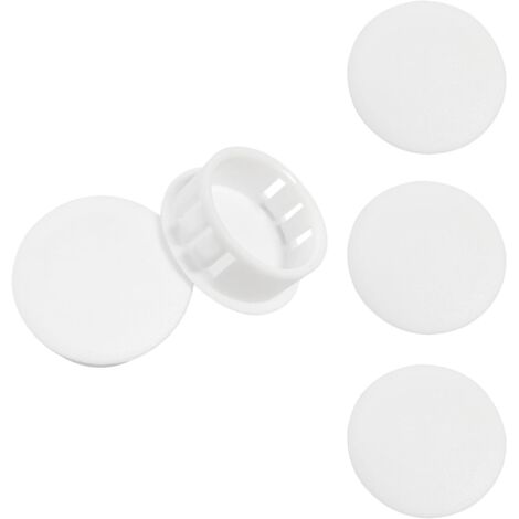Paquete de 20 tapones de plástico a presión para agujeros redondos de 8 mm, tapas para agujeros de muebles para armarios, escritorios y roperos, color blanco.