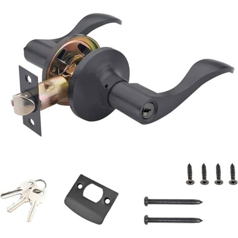Juego de 1 manija para puerta de dormitorio, manija moderna con llave, cerraduras de palanca, cerradura para puerta interior, color negro. (1/5)