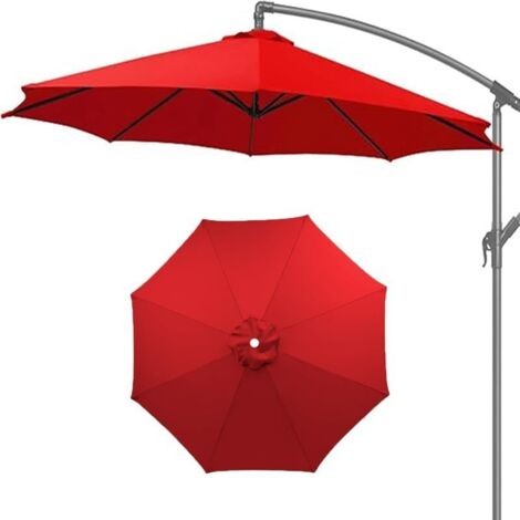 Tela para sombrilla de 6.5 pies, 9 pies y 10 pies, cubierta para parasol, toldo de repuesto para patio, 8 varillas, fácil de instalar (rojo, 8 varillas) (rojo, 10 pies, 6 varillas) (1/5)