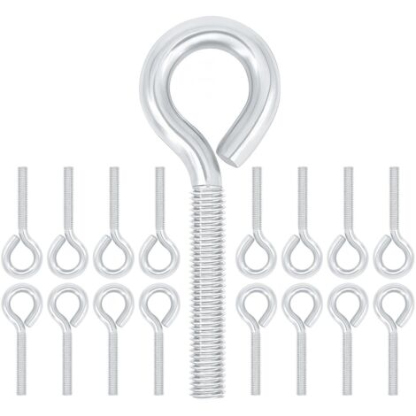 20 piezas de pernos de ojo M5 x 24 mm, acero al carbono cincado, anillos roscados, tornillos de vástago largo para fijación y suspensión de cables, plata
