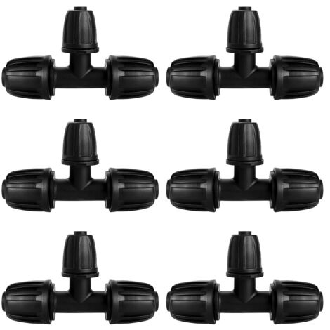 Conector de manguera en forma de T con púas de 6 piezas, conector de manguera de riego de 3 vías para tuberías de 13/16 mm a 8/12 mm, conector de riego por goteo de 3 vías para jardín y césped. (1/5)