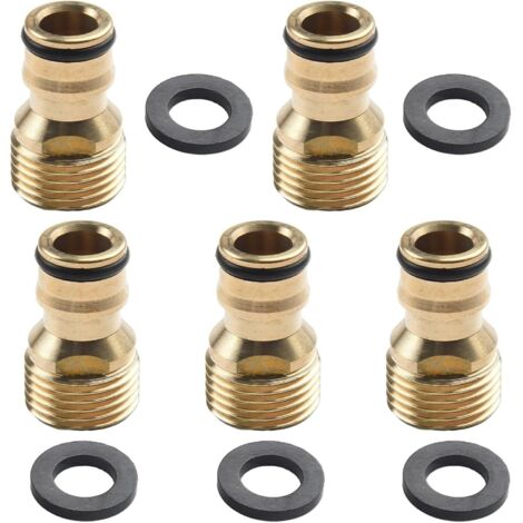 Juego de 5 adaptadores de latón para grifos, de 15 mm de diámetro para manguera macho a 12 mm de conexión rápida, para aspersores de jardín y equipos de riego. (1/5)