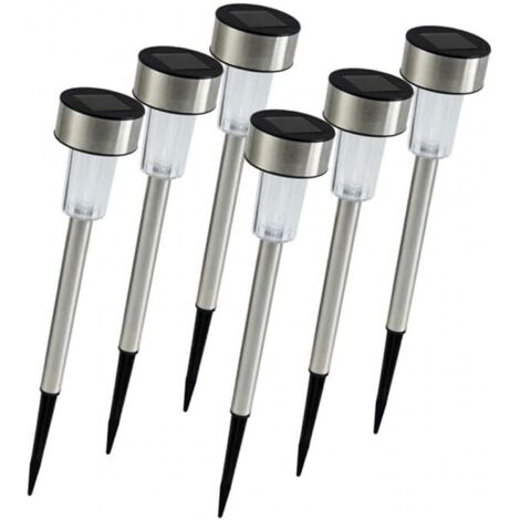Juego de 6 luces solares LED para exteriores - Luces tipo bolardo para plantación - ∅ 4,5 cm - H.31 cm - Batería de 1,2 V/150 mA - Acero inoxidable + ABS (1/4)