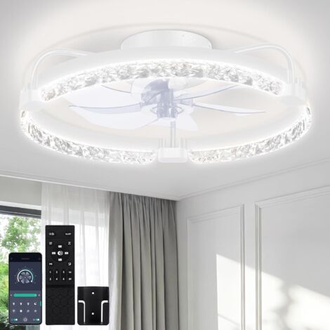 Ventilador de techo de 50 cm con luz y mando a distancia, 3 temperaturas de color, 6 velocidades, reversible, temporizador, memoria, silencioso, ideal para salón y dormitorio, color blanco.