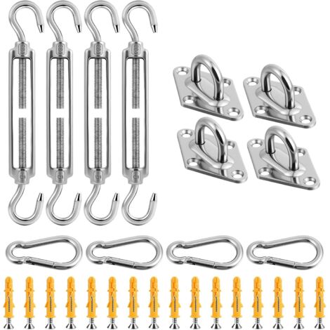 Tensor de cable de acero inoxidable M5, kit de fijación de 44 piezas para toldos de jardín, gancho y tensor de cable, tensor multiusos ajustable para parasoles, tendederos y tiendas de campaña. (1/5)