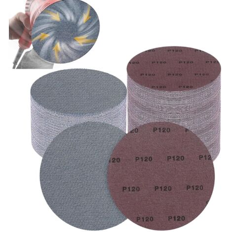 Discos abrasivos de 150 mm, 30 unidades, malla cerámica, cierre de velcro, grano 120, para lijar y pulir madera y metal. (1/5)