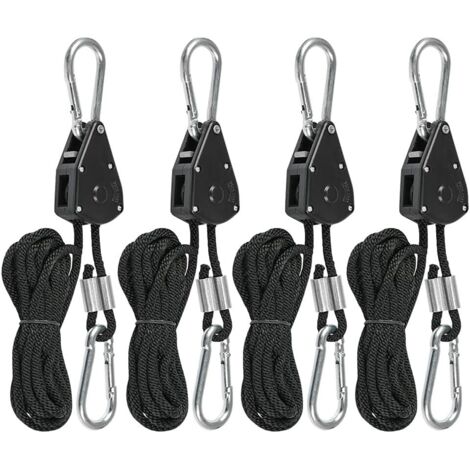 Juego de 4 tensores de cuerda con trinquete y gancho, cuerdas ajustables para tiendas de campaña, tensor para toldos, cuerda de sujeción para tiendas de campaña, 68 kg (150 lbs), correa ajustable para