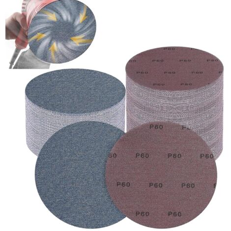 Discos abrasivos de 150 mm, 30 unidades, malla cerámica, cierre de velcro, grano 60, para lijar y pulir madera y metal. (1/5)