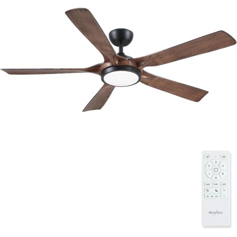 Ventilador de techo grande de 142 cm, negro y madera, con control remoto, silencioso, luz regulable, 3 ajustes de temporizador, motor de CC para dormitorio y sala de estar.
