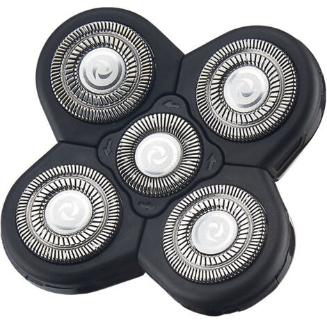 Cabezales de repuesto para afeitadoras eléctricas masculinas - Cuchillas flotantes de acero inoxidable 5D (5 cabezales, negras) (1/5)