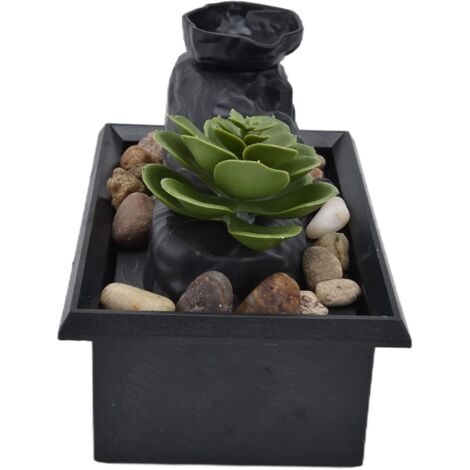 Fuente de agua USB Haofy de 7 x 4,7 x 4,2 pulgadas, fuente de mesa con iluminación LED y piedras de río para escritorio y mesita de noche, flujo de agua suave y efecto de brillo tenue, tamaño compacto