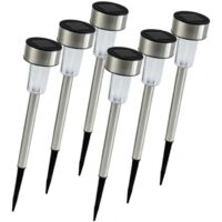 Juego de 6 luces solares LED para exteriores - Luces tipo bolardo para plantación - ∅ 4,5 cm - H.31 cm - Batería de 1,2 V/150 mA - Acero inoxidable + ABS