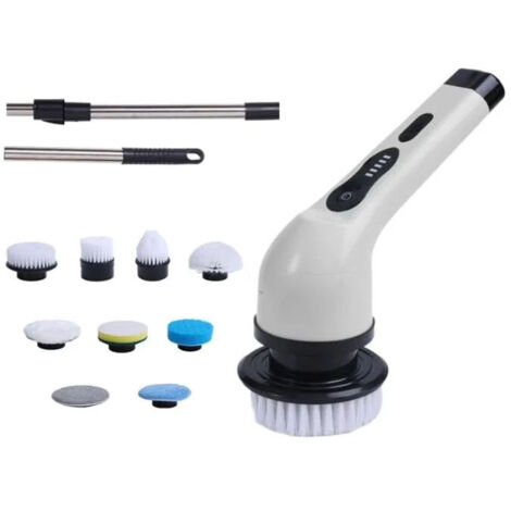 Cordless Electric Cleaning Brush, Cordless Cleaning Brush with 7 Replaceable Brush Heads, Electric Mop with Adjustable Handle for Bathroom, Kitchen, Car (White) (1/3)