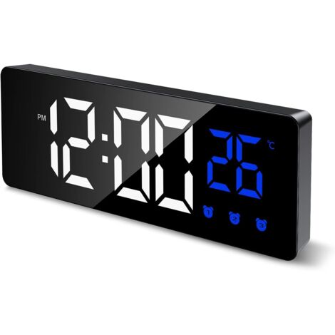 Digital Alarm Clock, Smart Morning Alarm Clock with 3 Alarm Settings and Snooze Function, Bedside Alarm Clock with LED Display Showing Time and Temperature (Black) (1/5)