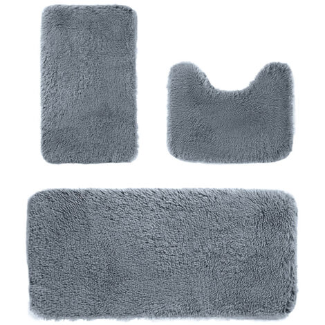 Large bath mat, solid color, JGF844 - Set of 3 soft and absorbent bath mats, dark gray