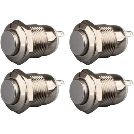 4pcs 12mm 3A 12V/24V/125V/250V AC Self-Locking Push Button Switch, Waterproof Stainless Steel On/Off Push Button Switch (Head Up) (1/5)