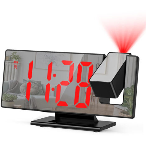 Digital alarm clock, projection alarm clock for heavy sleepers, digital bedroom clock with large LED screen, 12/24H, USB charging port, snooze function, memory function, adjustable brightness (1/5)