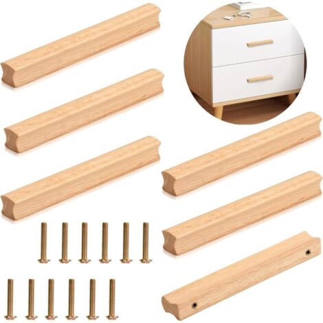Juego de 6 tiradores de madera para muebles, 160 mm de longitud, 128 mm de distancia entre centros, tiradores universales para armarios y gabinetes de cocina. (1/5)